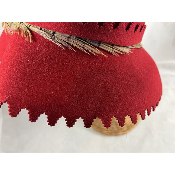 Frank's Girl by Frank Olive Red Wool Hat Feather Accent Fawn Finish Vintage - Picture 5 of 10